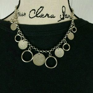 Silver tone 18" chain with circle & hoop pendants